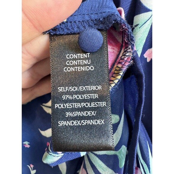 Prospect Women's Blue Pink Floral Blouse Henley V Neck Balloon Sleeve Sheer L - Picture 7 of 11